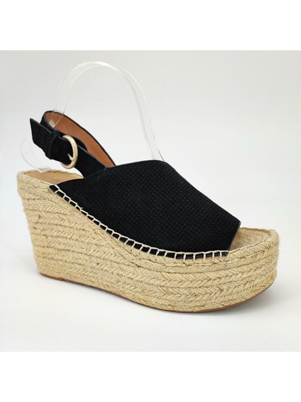 Marc Fisher Landela Women's Size 9.5 Sandals Leather Black Platform Espadrille